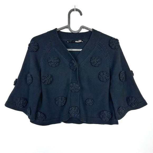 Moschino Floral Knit Cardigan Cotton Black Short Jacket 3/4 Sleeve size 4 US - Picture 1 of 12